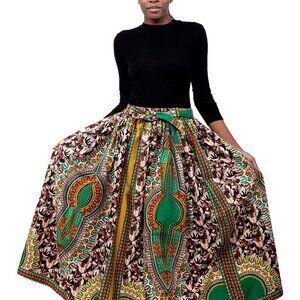 African Dashiki Camo Print Maxi Skirt & Head Wrap One Size